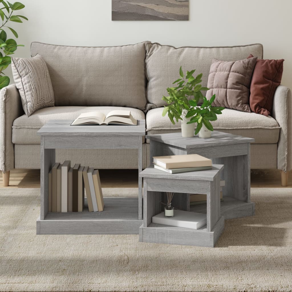 3-delige Salontafelset bewerkt hout grijs sonoma eikenkleurig is nu te koop bij PeponiXL, paradijselijk wonen!