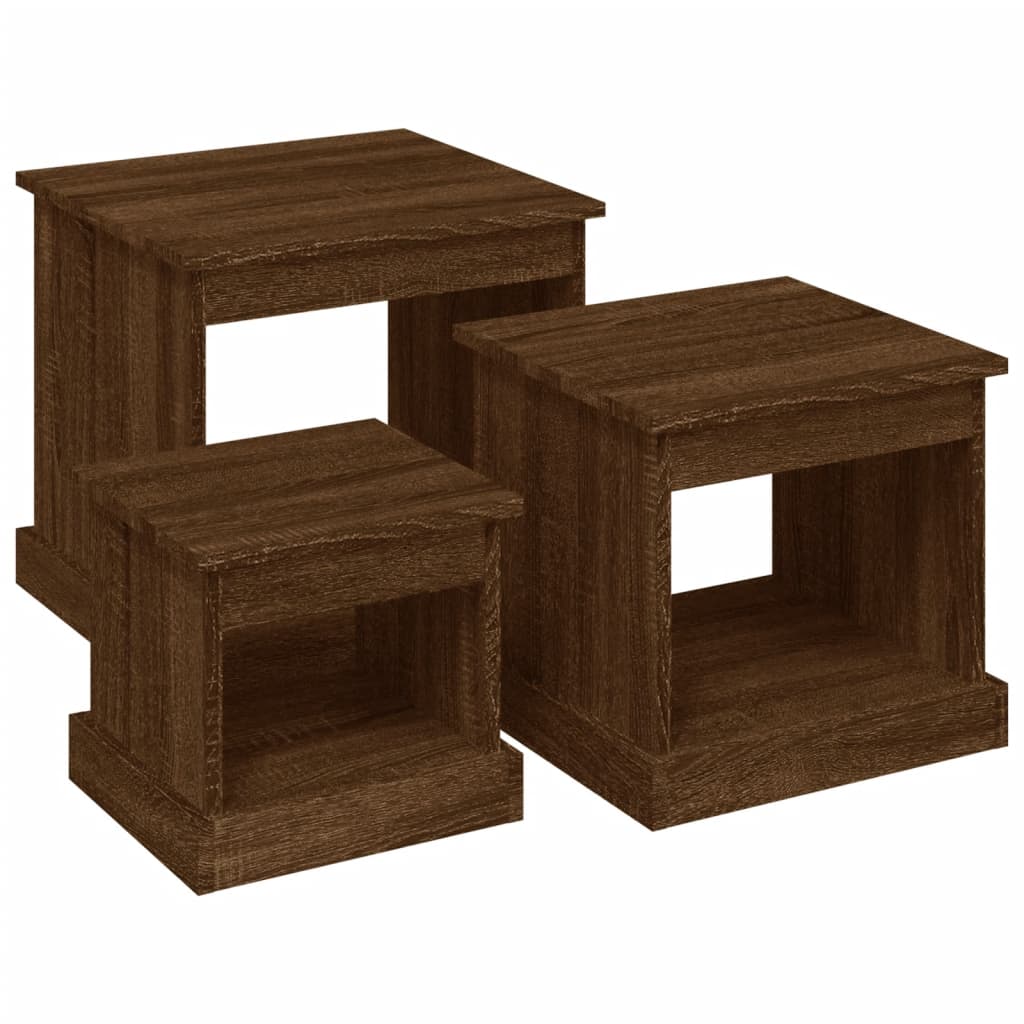 3-delige Salontafelset bewerkt hout bruin eikenkleur is nu te koop bij PeponiXL, paradijselijk wonen!