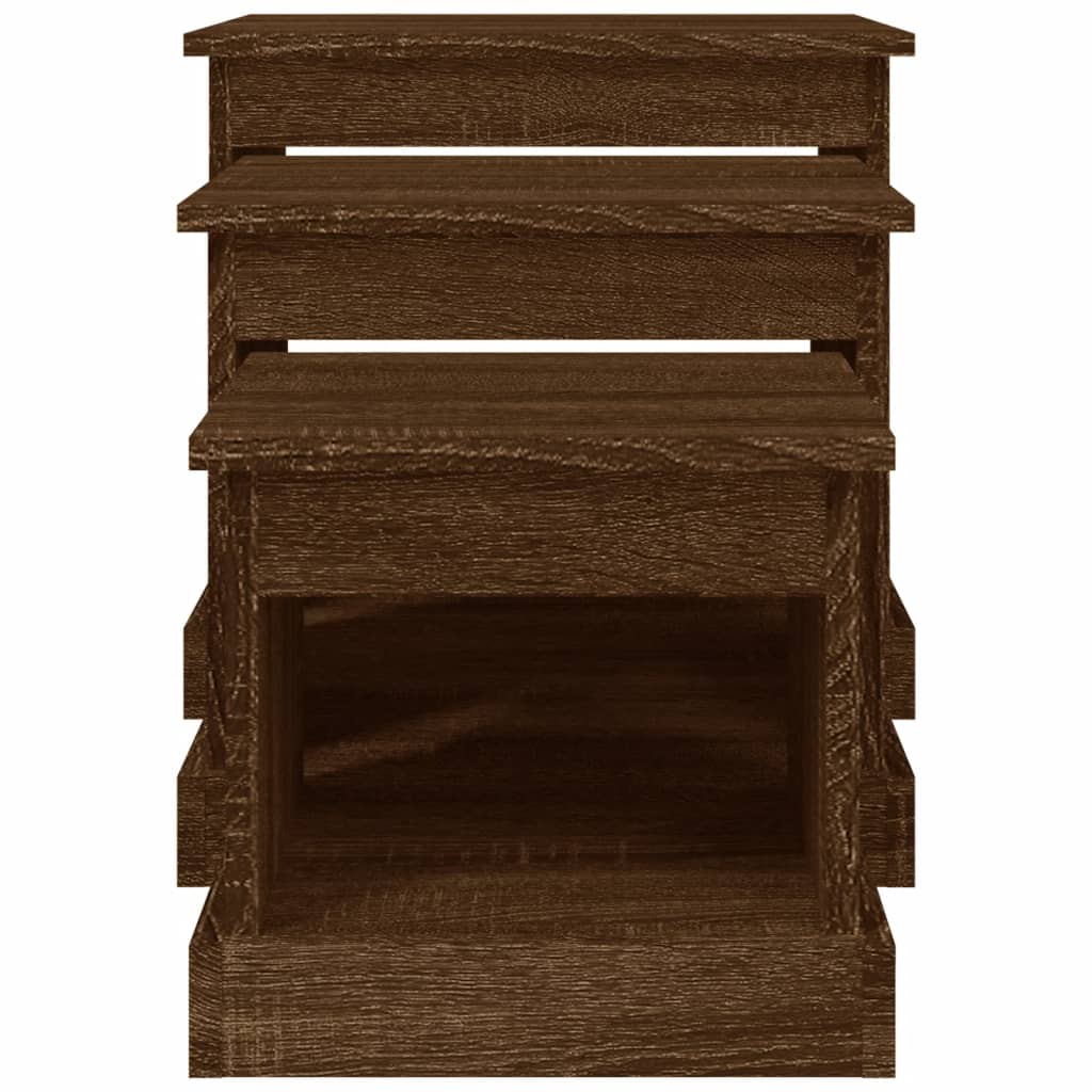 3-delige Salontafelset bewerkt hout bruin eikenkleur is nu te koop bij PeponiXL, paradijselijk wonen!