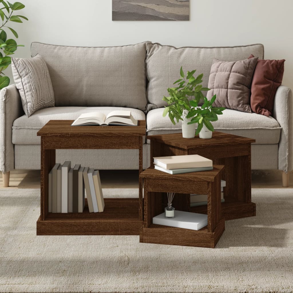 3-delige Salontafelset bewerkt hout bruin eikenkleur is nu te koop bij PeponiXL, paradijselijk wonen!