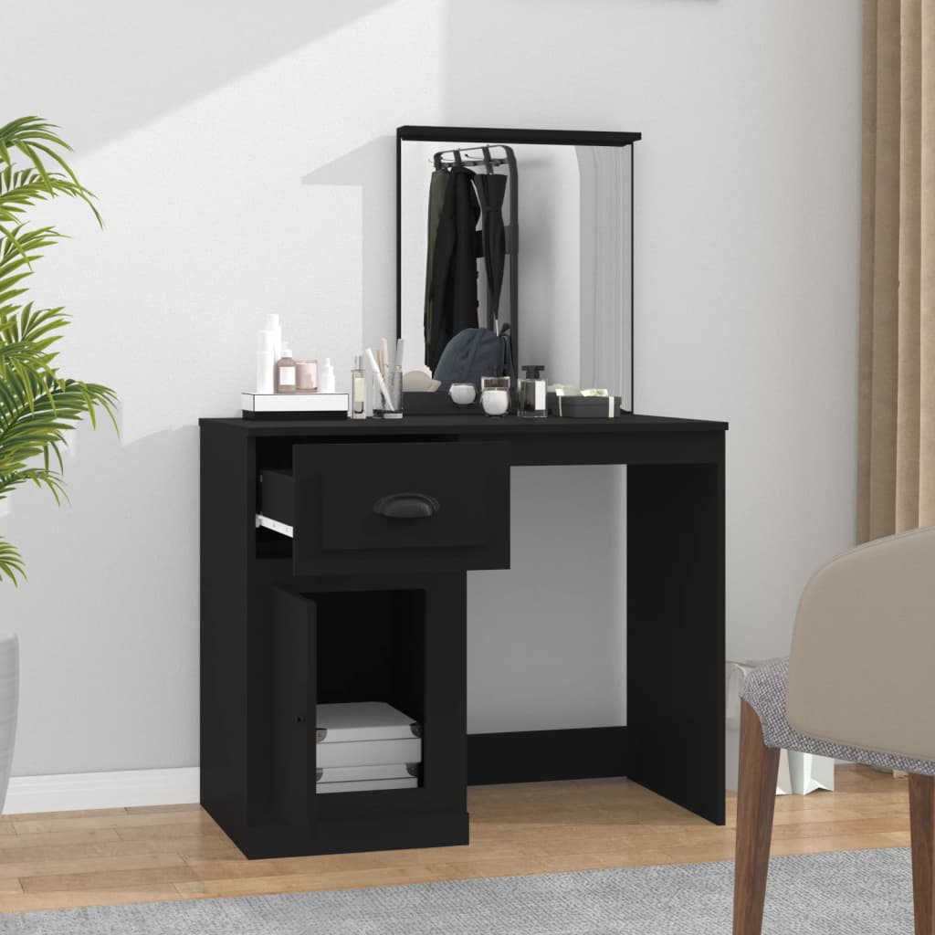 Kaptafel met spiegel 90x50x132,5 cm bewerkt hout zwart is nu te koop bij PeponiXL, paradijselijk wonen!