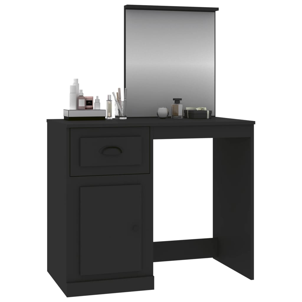 Kaptafel met spiegel 90x50x132,5 cm bewerkt hout zwart is nu te koop bij PeponiXL, paradijselijk wonen!