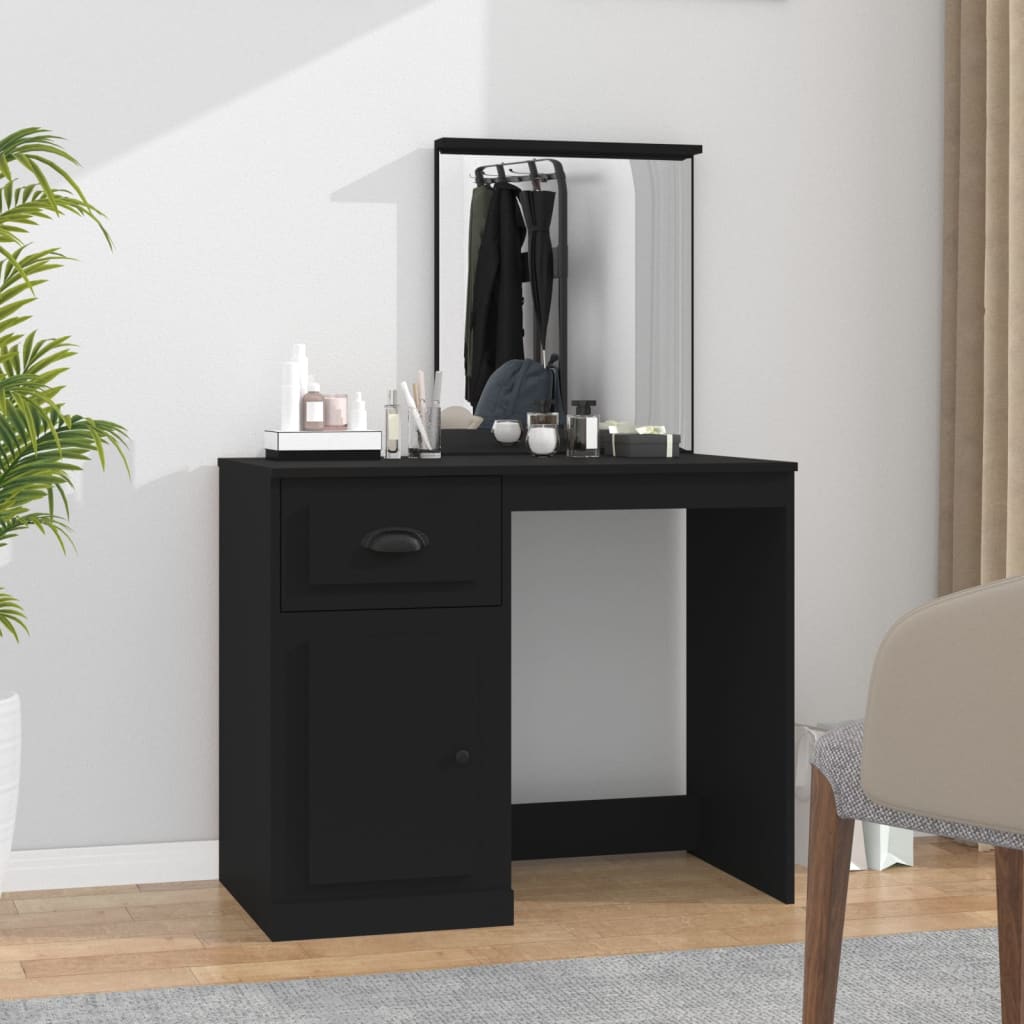 Kaptafel met spiegel 90x50x132,5 cm bewerkt hout zwart is nu te koop bij PeponiXL, paradijselijk wonen!