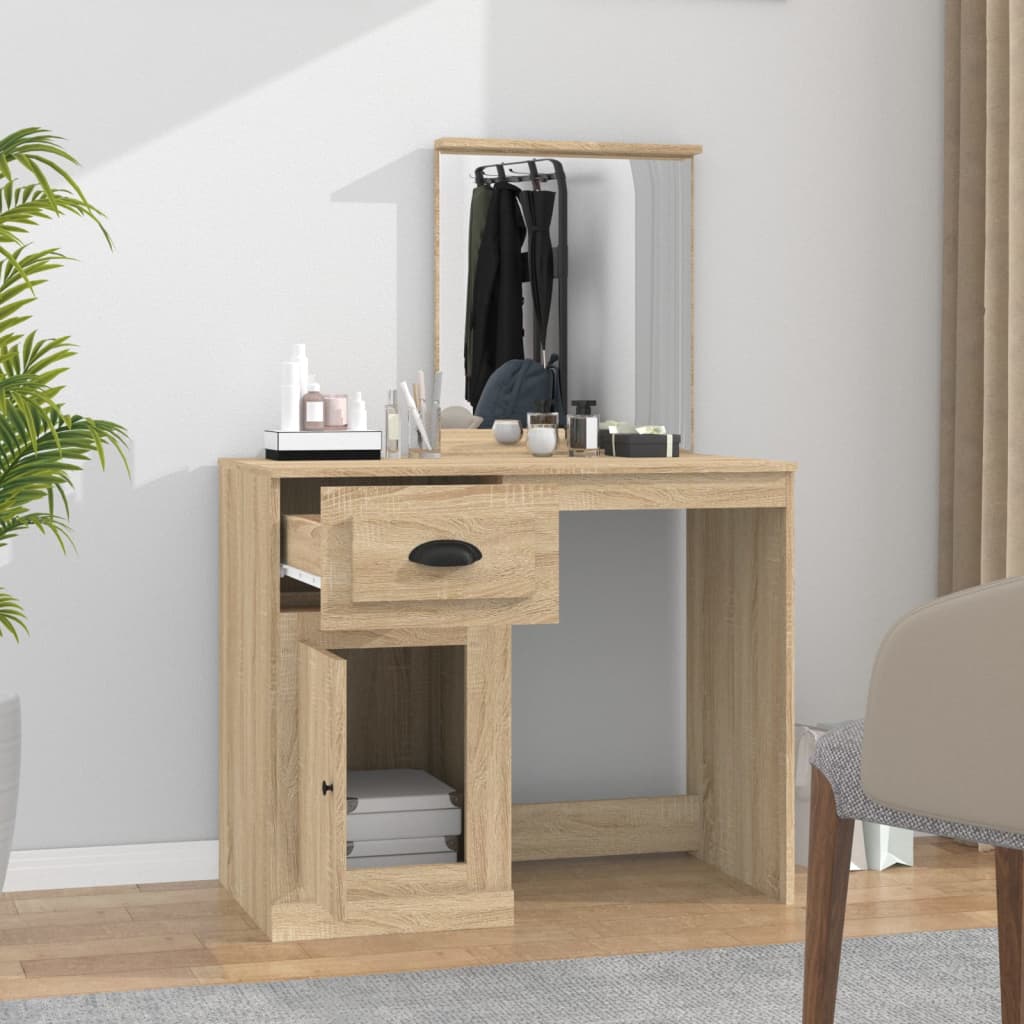 Kaptafel met spiegel 90x50x132,5 cm bewerkt hout sonoma eiken is nu te koop bij PeponiXL, paradijselijk wonen!