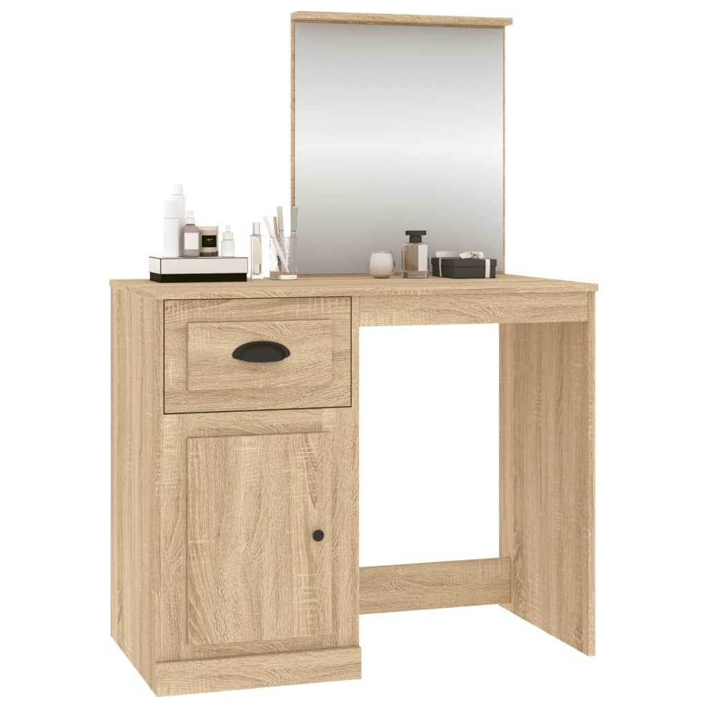Kaptafel met spiegel 90x50x132,5 cm bewerkt hout sonoma eiken is nu te koop bij PeponiXL, paradijselijk wonen!