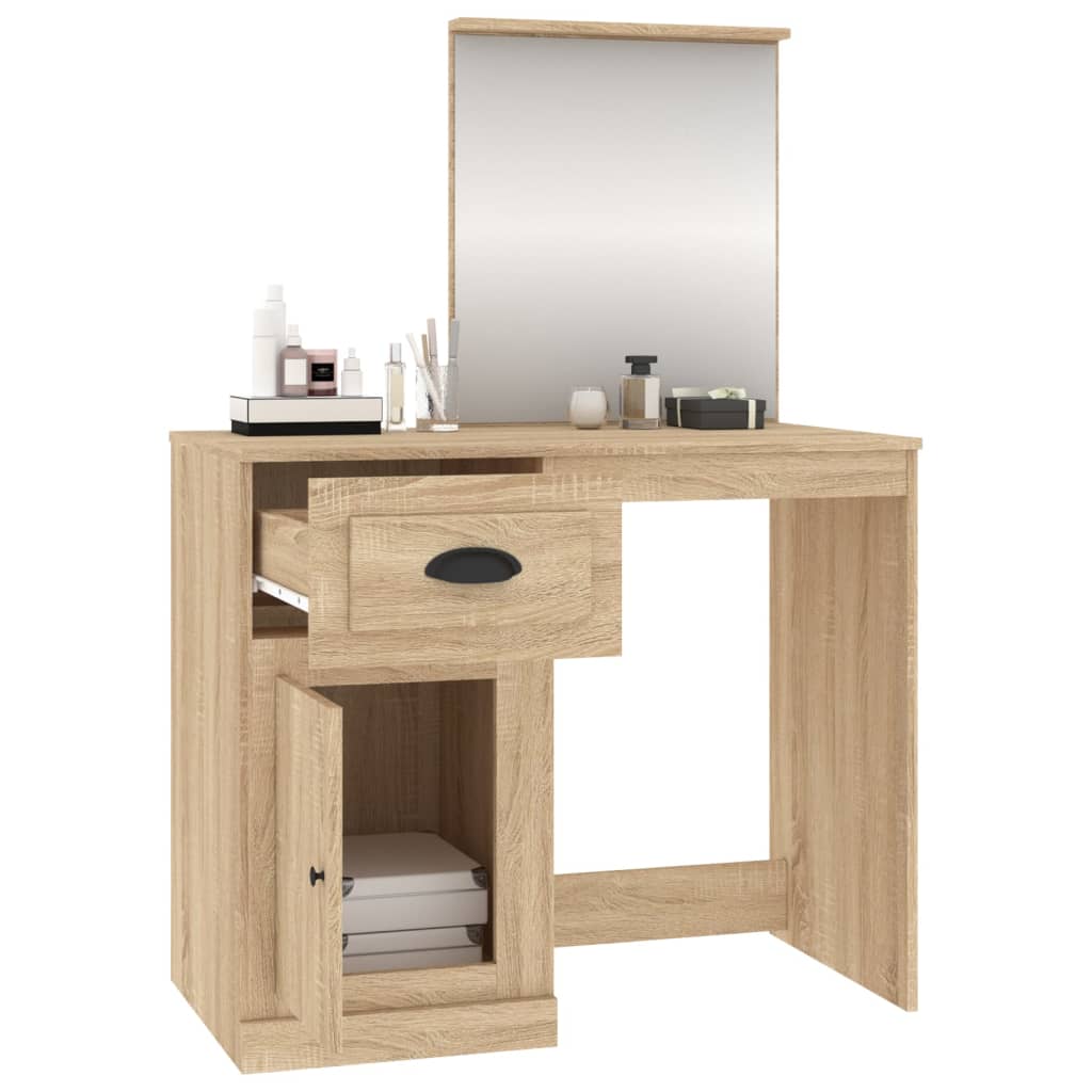 Kaptafel met spiegel 90x50x132,5 cm bewerkt hout sonoma eiken is nu te koop bij PeponiXL, paradijselijk wonen!