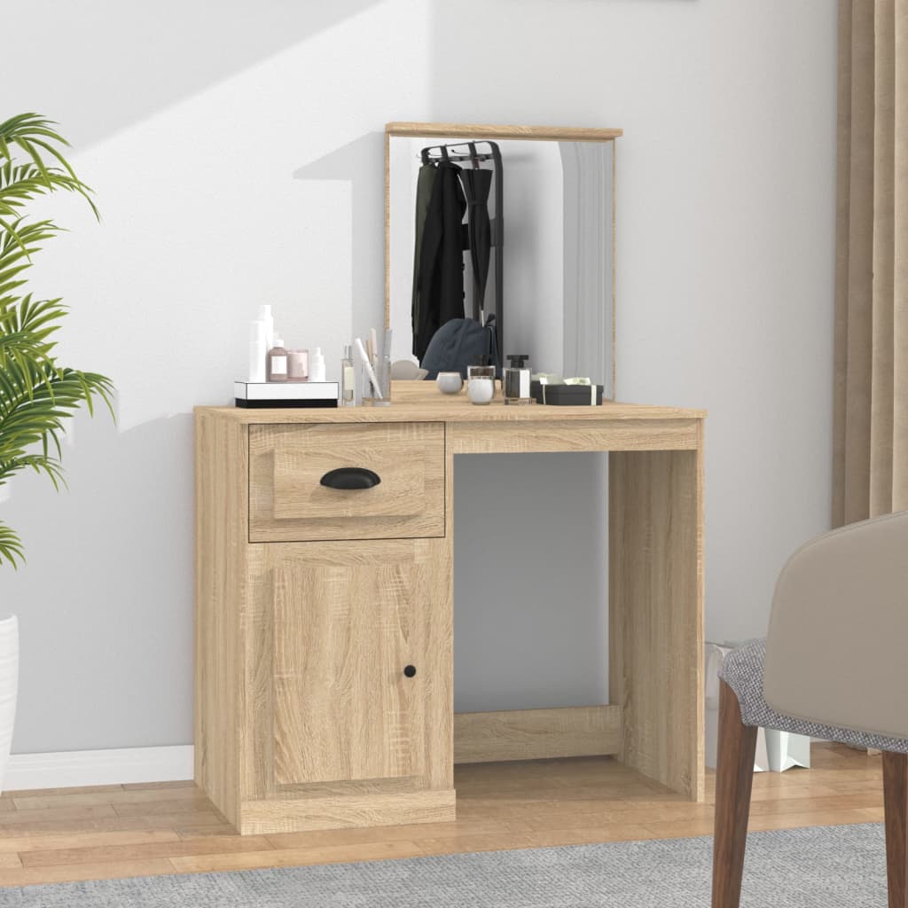 Kaptafel met spiegel 90x50x132,5 cm bewerkt hout sonoma eiken is nu te koop bij PeponiXL, paradijselijk wonen!