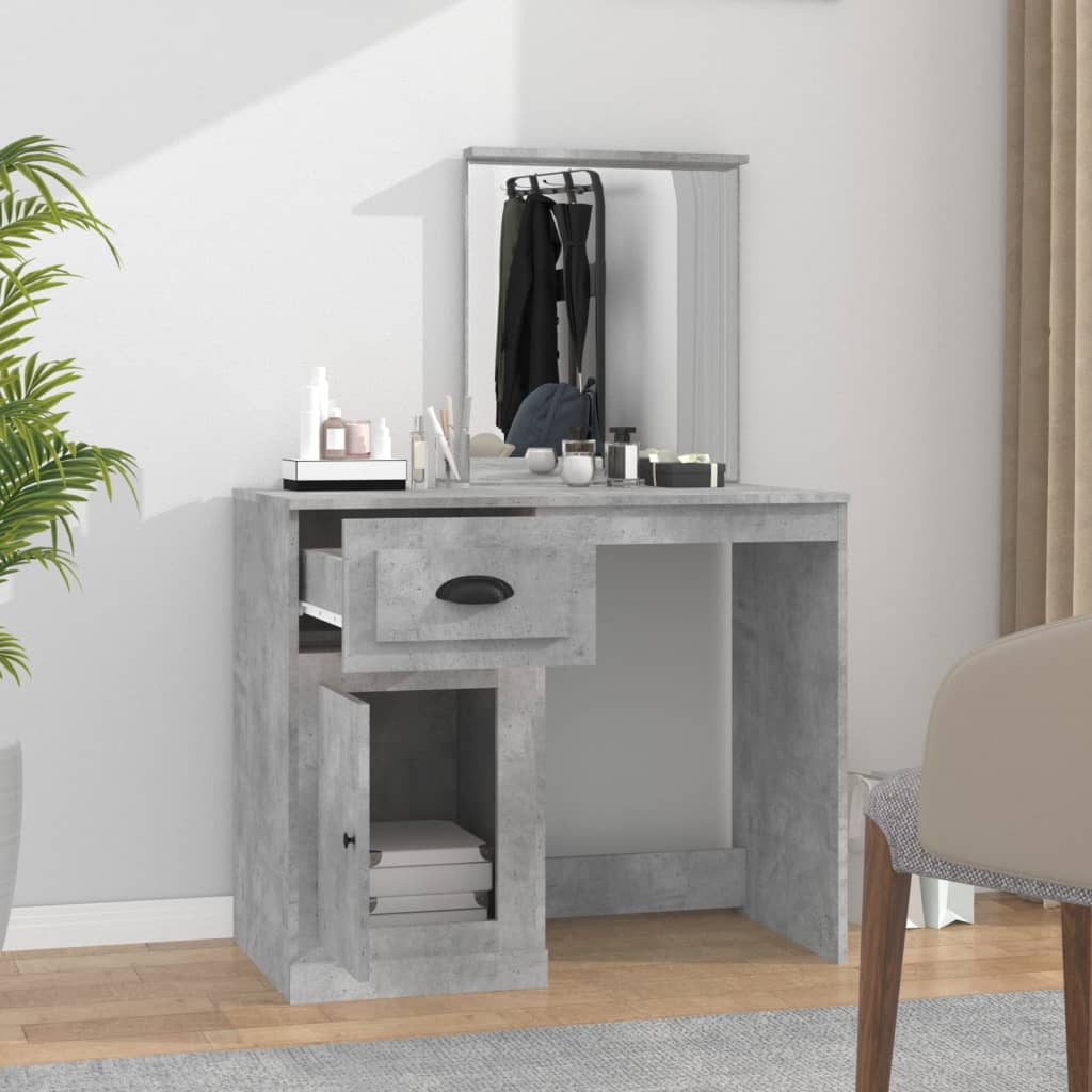 Kaptafel met spiegel 90x50x132,5 cm bewerkt hout betongrijs is nu te koop bij PeponiXL, paradijselijk wonen!