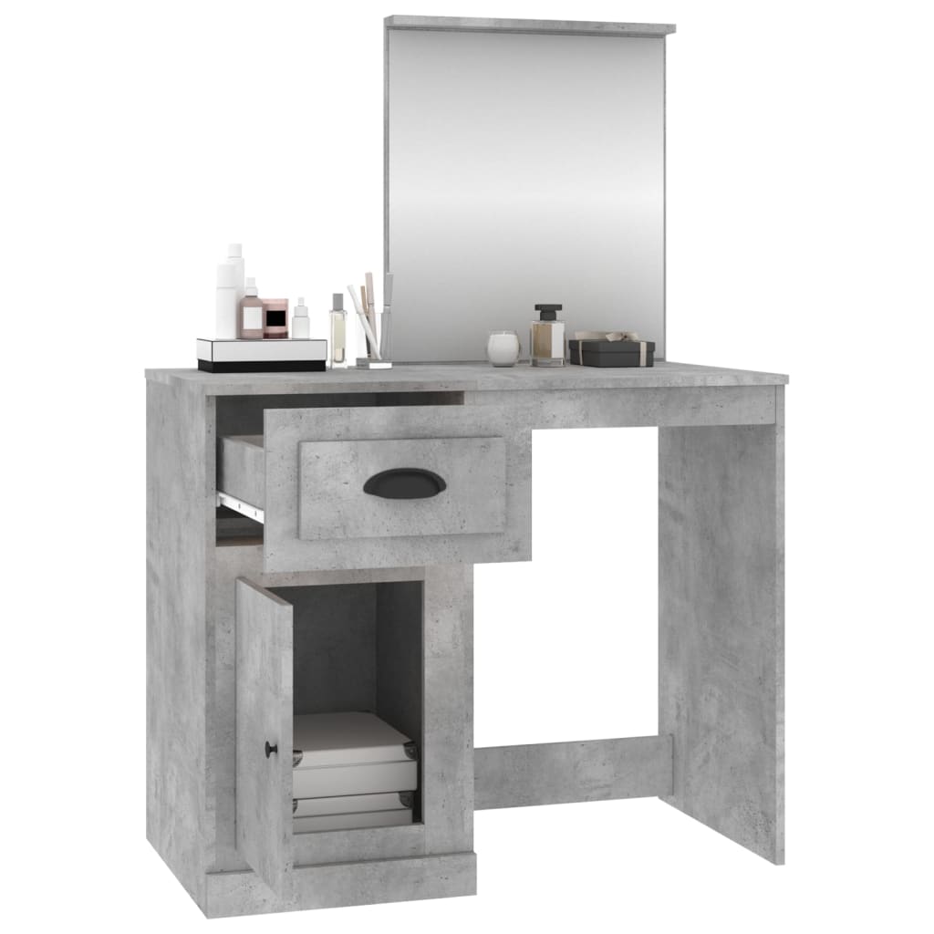 Kaptafel met spiegel 90x50x132,5 cm bewerkt hout betongrijs is nu te koop bij PeponiXL, paradijselijk wonen!