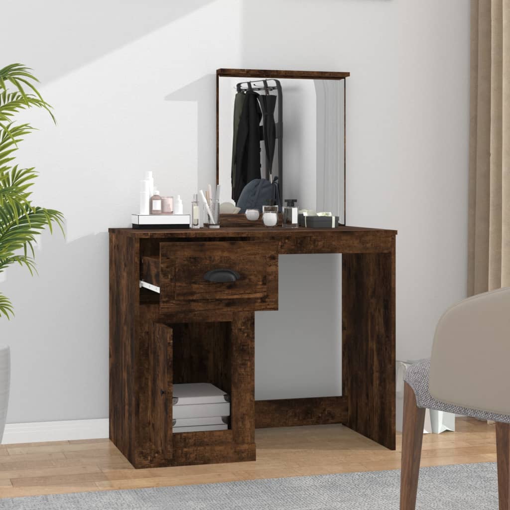 Kaptafel met spiegel 90x50x132,5 cm bewerkt hout gerookt eiken is nu te koop bij PeponiXL, paradijselijk wonen!