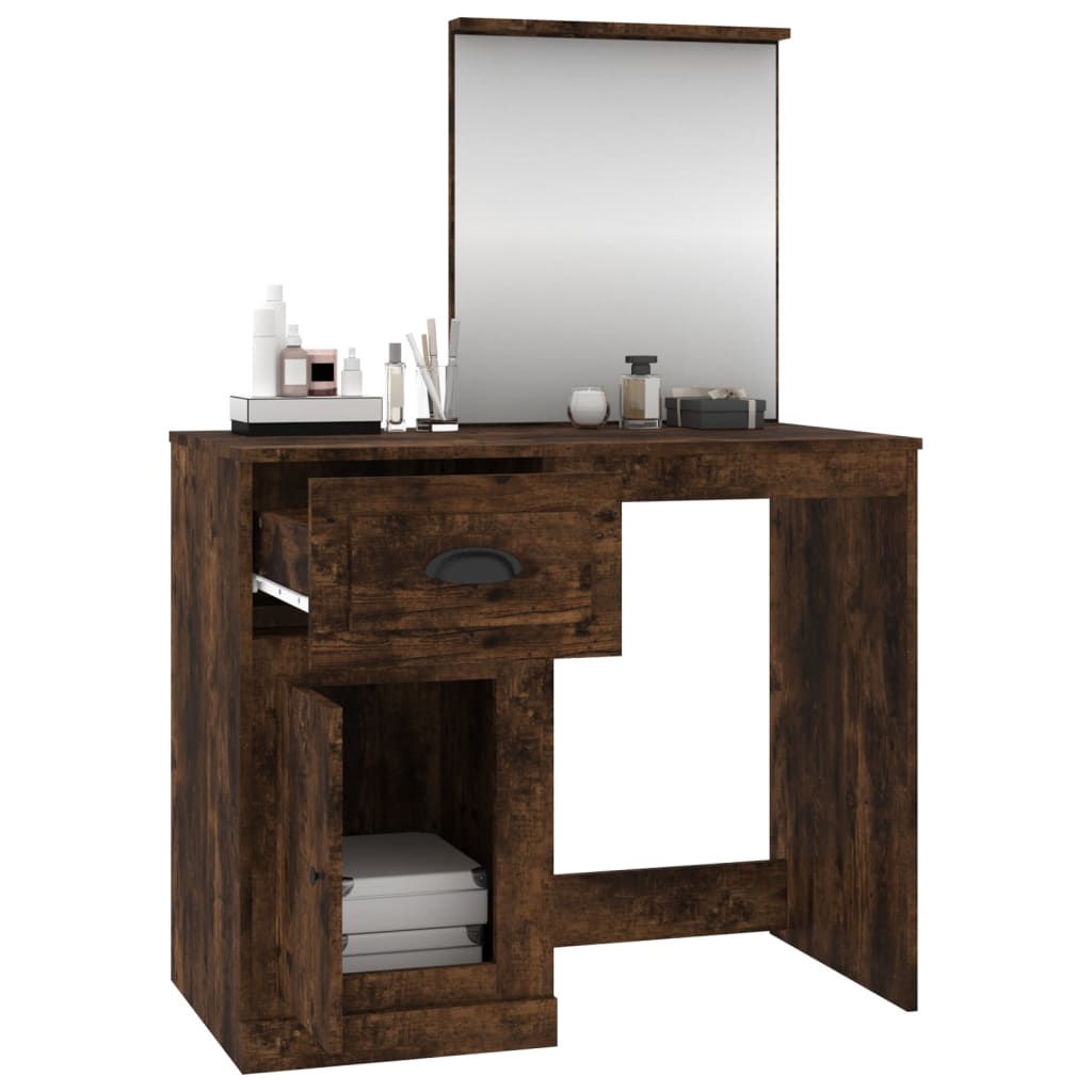 Kaptafel met spiegel 90x50x132,5 cm bewerkt hout gerookt eiken is nu te koop bij PeponiXL, paradijselijk wonen!