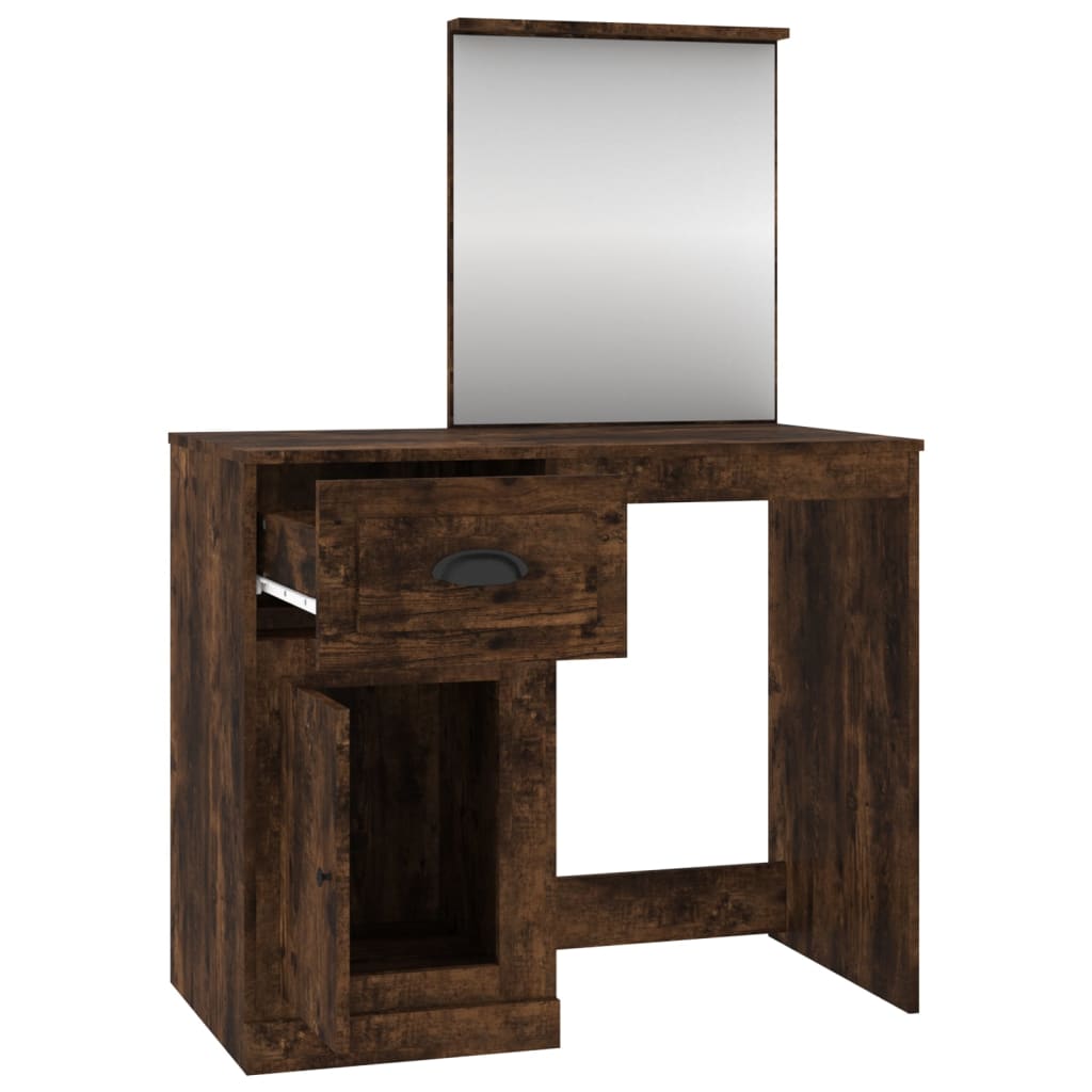 Kaptafel met spiegel 90x50x132,5 cm bewerkt hout gerookt eiken is nu te koop bij PeponiXL, paradijselijk wonen!