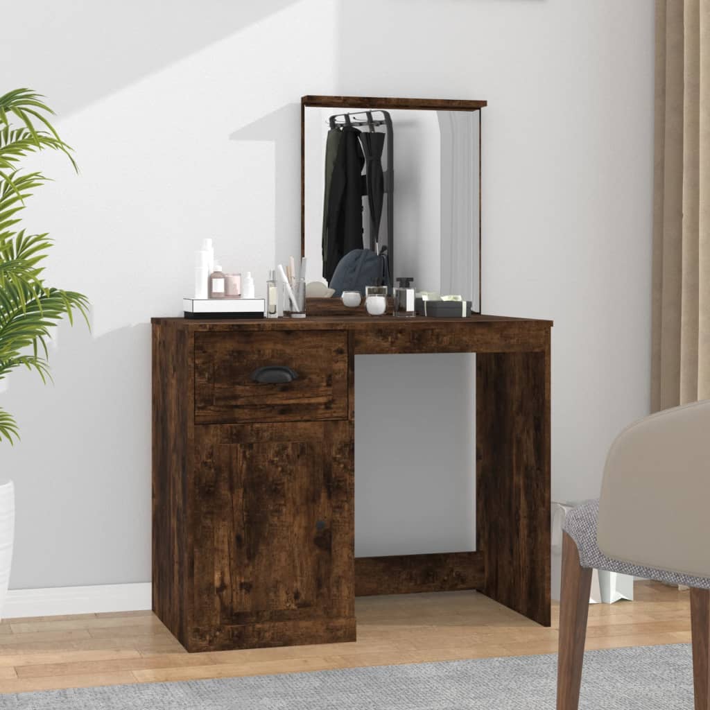 Kaptafel met spiegel 90x50x132,5 cm bewerkt hout gerookt eiken is nu te koop bij PeponiXL, paradijselijk wonen!