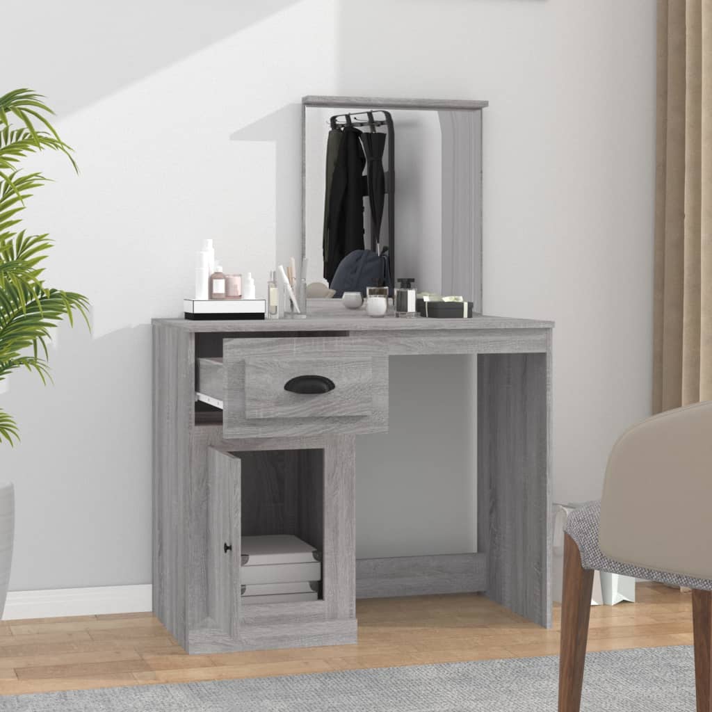 Kaptafel met spiegel 90x50x132,5 cm bewerkt hout grijs sonoma is nu te koop bij PeponiXL, paradijselijk wonen!