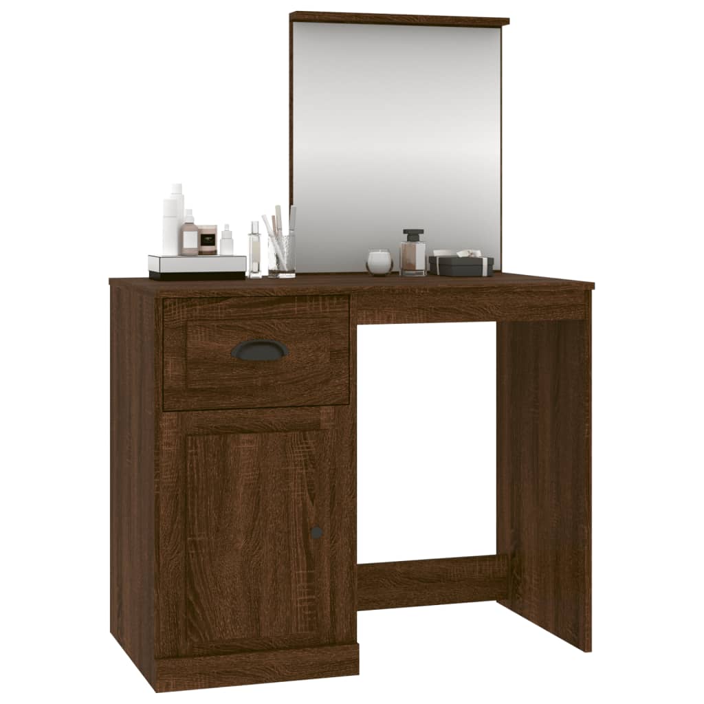 Kaptafel met spiegel 90x50x132,5 cm bewerkt hout bruineiken is nu te koop bij PeponiXL, paradijselijk wonen!