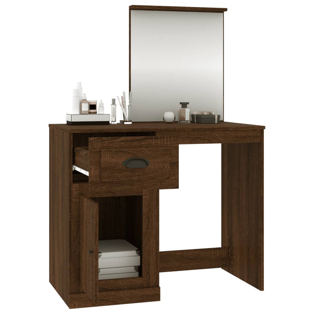 Kaptafel met spiegel 90x50x132,5 cm bewerkt hout bruineiken is nu te koop bij PeponiXL, paradijselijk wonen!
