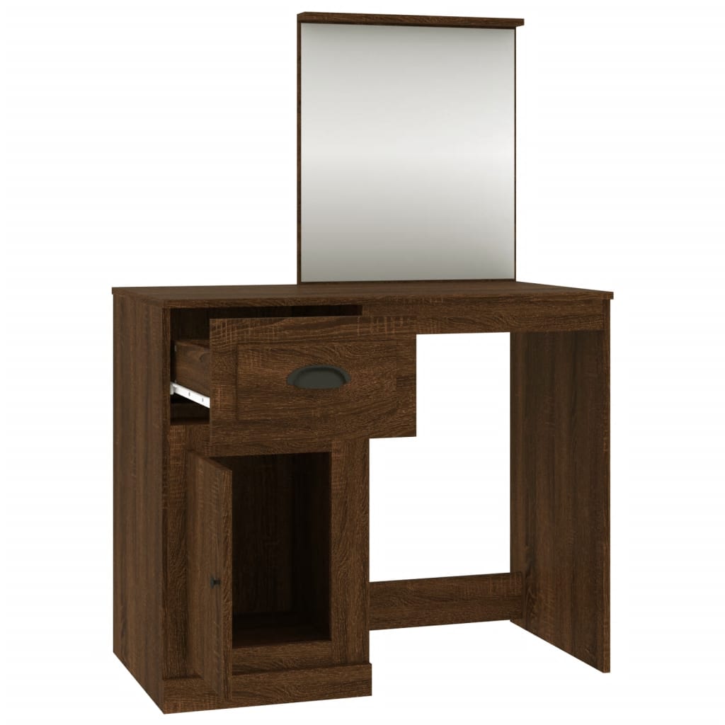 Kaptafel met spiegel 90x50x132,5 cm bewerkt hout bruineiken is nu te koop bij PeponiXL, paradijselijk wonen!