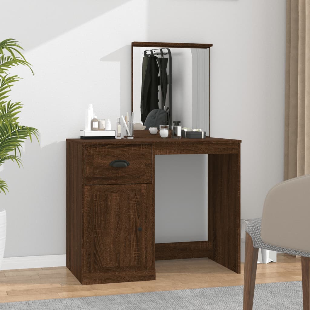 Kaptafel met spiegel 90x50x132,5 cm bewerkt hout bruineiken is nu te koop bij PeponiXL, paradijselijk wonen!