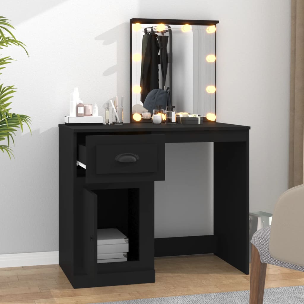 Kaptafel met LED 90x50x132,5 cm bewerkt hout zwart is nu te koop bij PeponiXL, paradijselijk wonen!