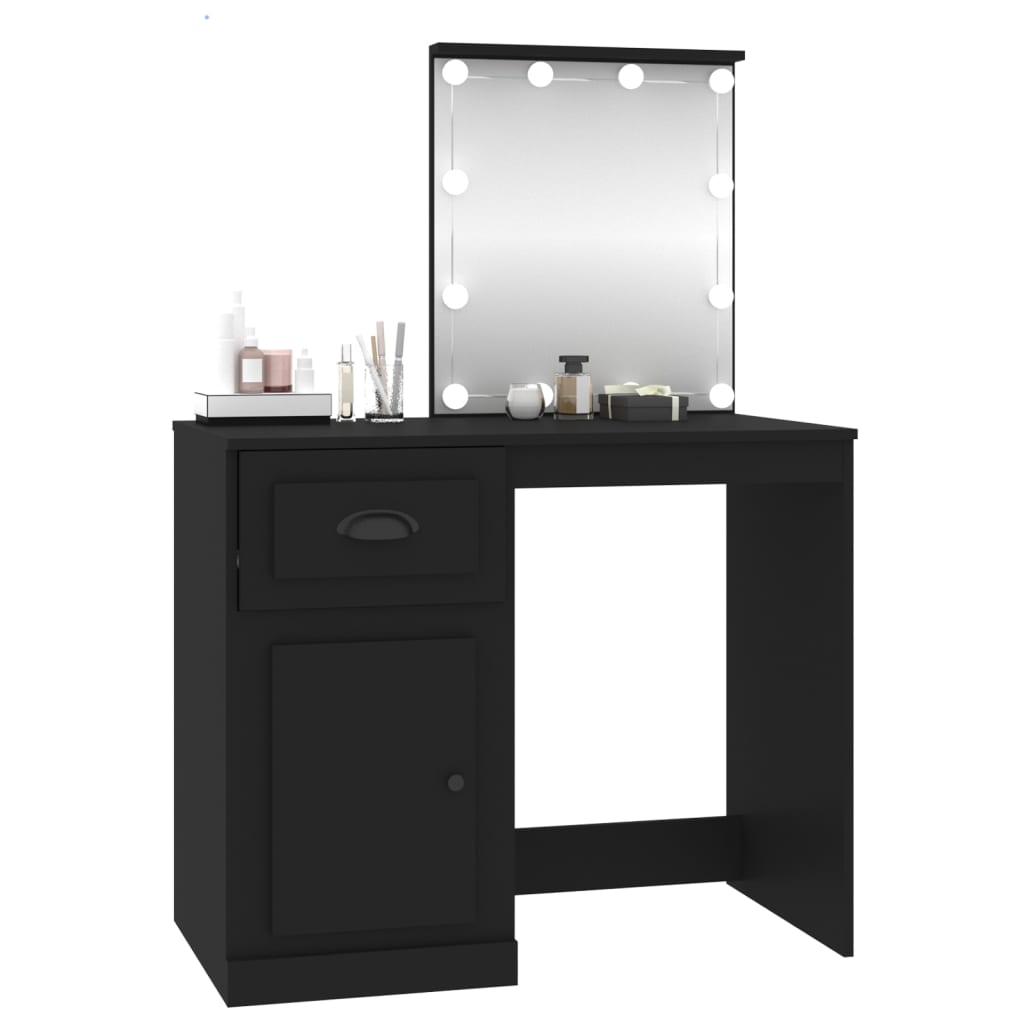 Kaptafel met LED 90x50x132,5 cm bewerkt hout zwart is nu te koop bij PeponiXL, paradijselijk wonen!