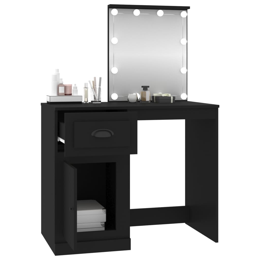 Kaptafel met LED 90x50x132,5 cm bewerkt hout zwart is nu te koop bij PeponiXL, paradijselijk wonen!