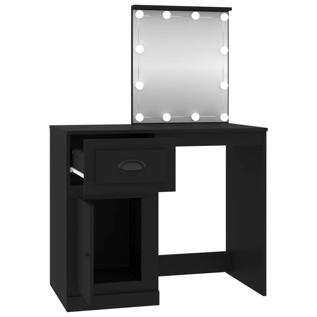 Kaptafel met LED 90x50x132,5 cm bewerkt hout zwart is nu te koop bij PeponiXL, paradijselijk wonen!