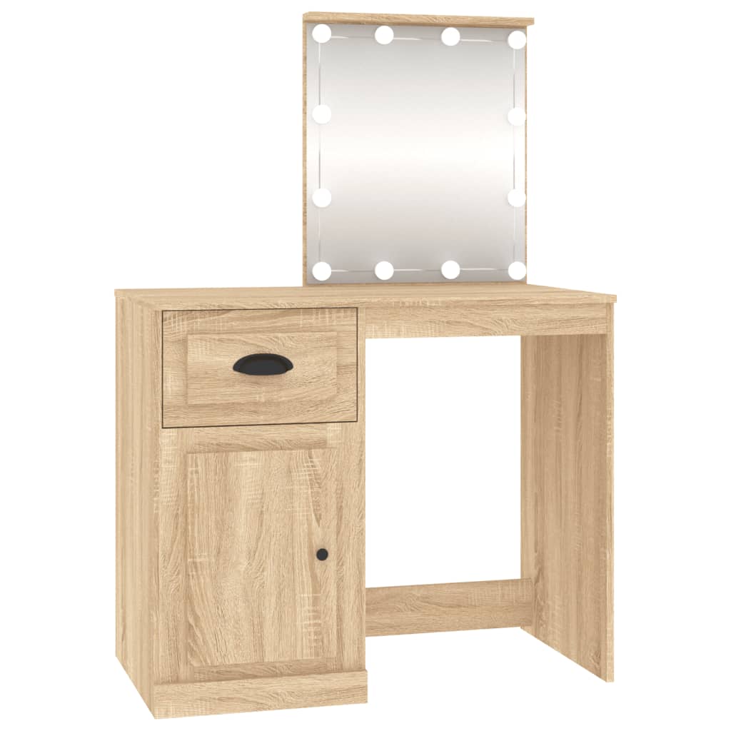 Kaptafel met LED 90x50x132,5 cm bewerkt hout sonoma eikenkleur is nu te koop bij PeponiXL, paradijselijk wonen!