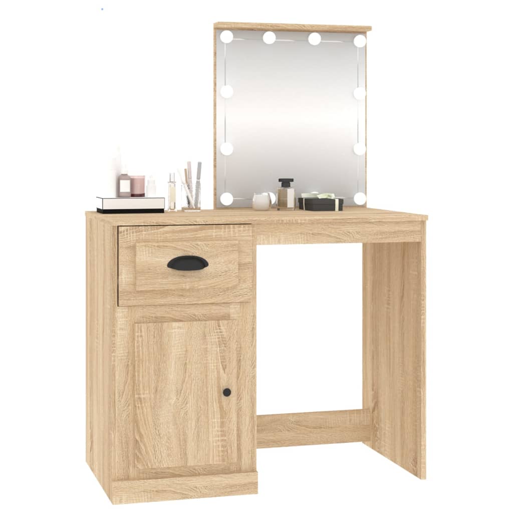 Kaptafel met LED 90x50x132,5 cm bewerkt hout sonoma eikenkleur is nu te koop bij PeponiXL, paradijselijk wonen!