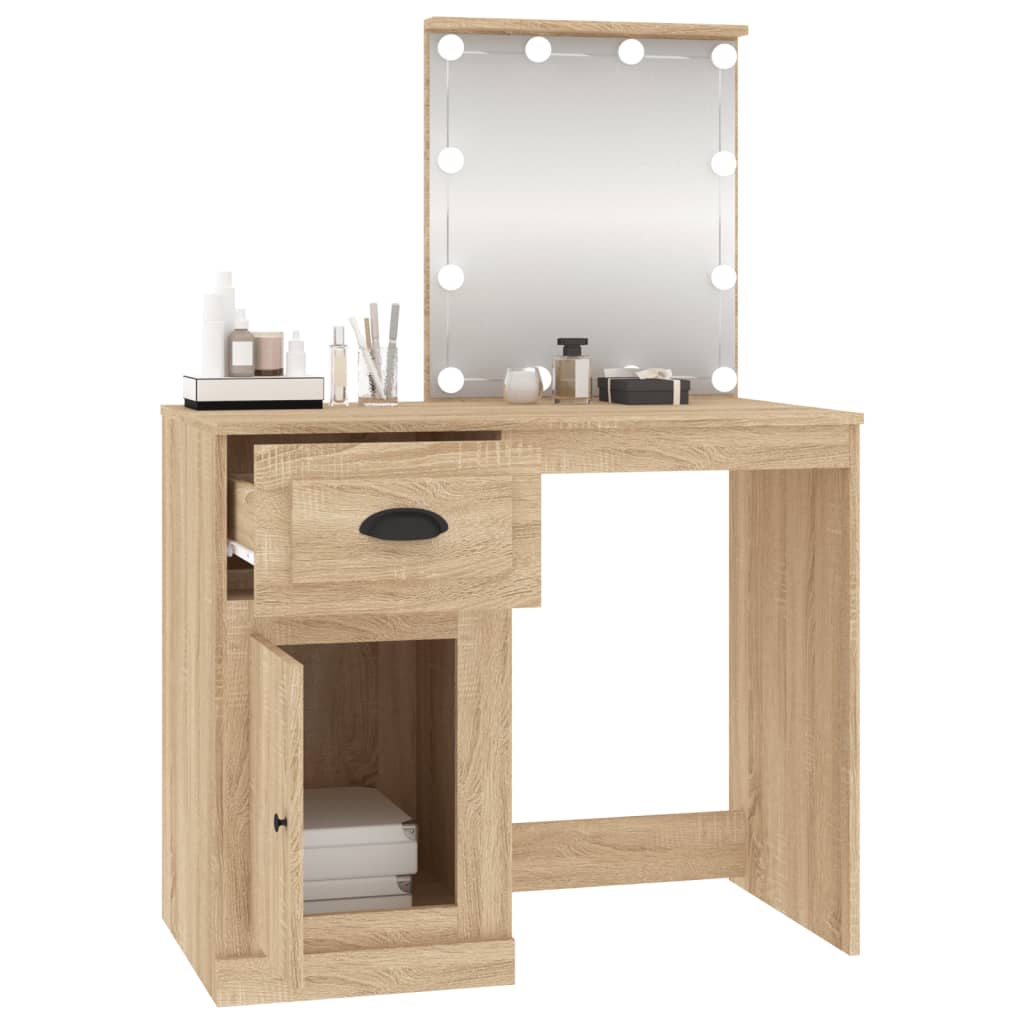 Kaptafel met LED 90x50x132,5 cm bewerkt hout sonoma eikenkleur is nu te koop bij PeponiXL, paradijselijk wonen!