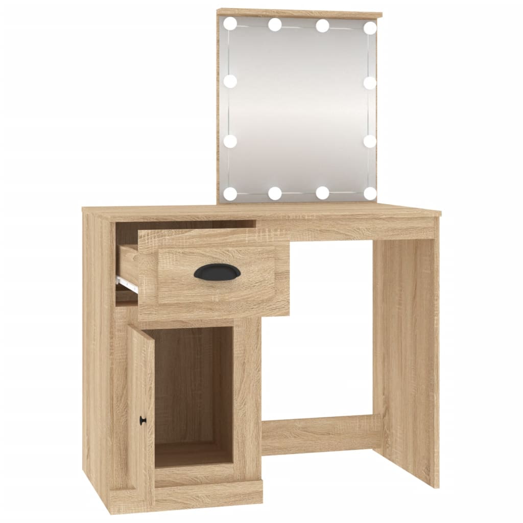 Kaptafel met LED 90x50x132,5 cm bewerkt hout sonoma eikenkleur is nu te koop bij PeponiXL, paradijselijk wonen!