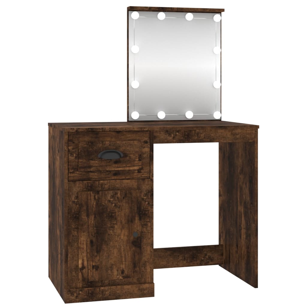 Kaptafel met LED 90x50x132,5 cm bewerkt hout gerookt eikenkleur is nu te koop bij PeponiXL, paradijselijk wonen!