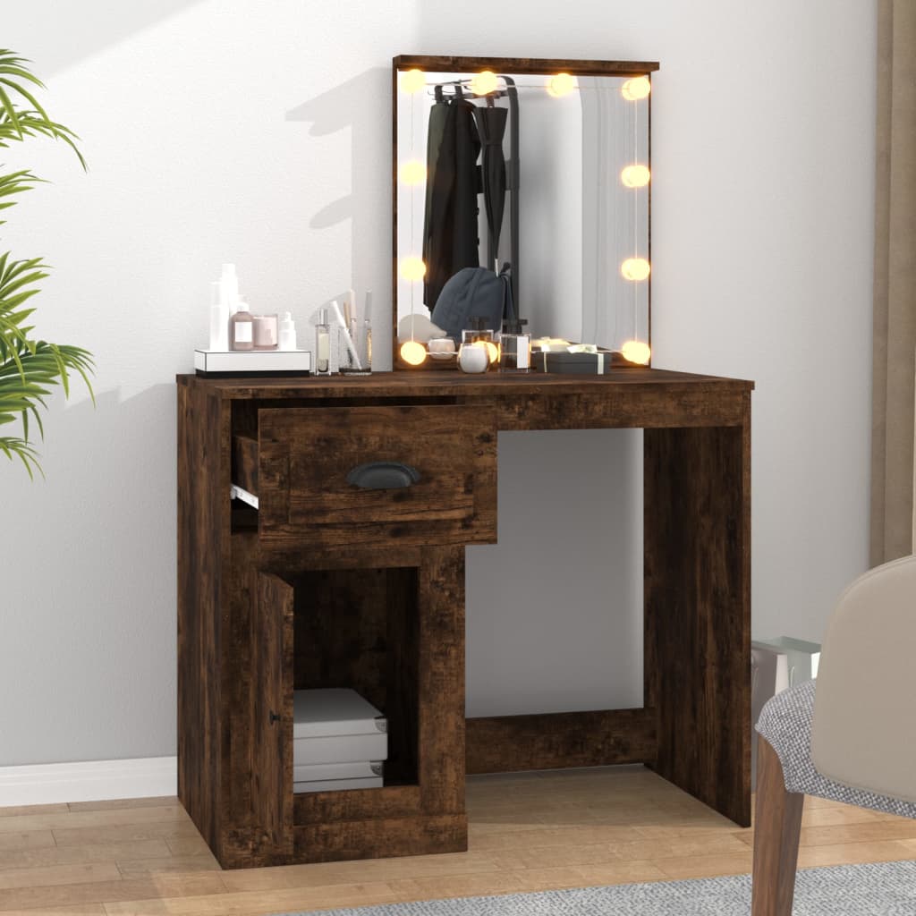 Kaptafel met LED 90x50x132,5 cm bewerkt hout gerookt eikenkleur is nu te koop bij PeponiXL, paradijselijk wonen!