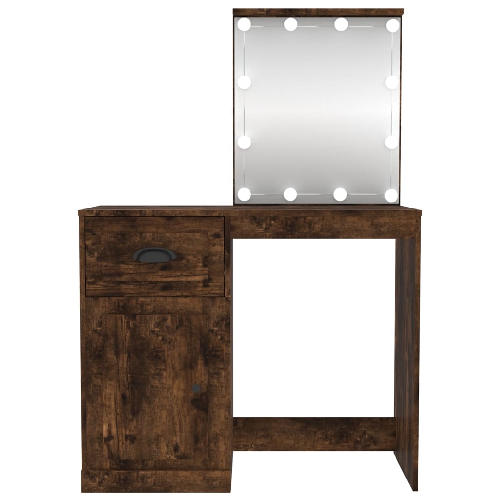 Kaptafel met LED 90x50x132,5 cm bewerkt hout gerookt eikenkleur is nu te koop bij PeponiXL, paradijselijk wonen!