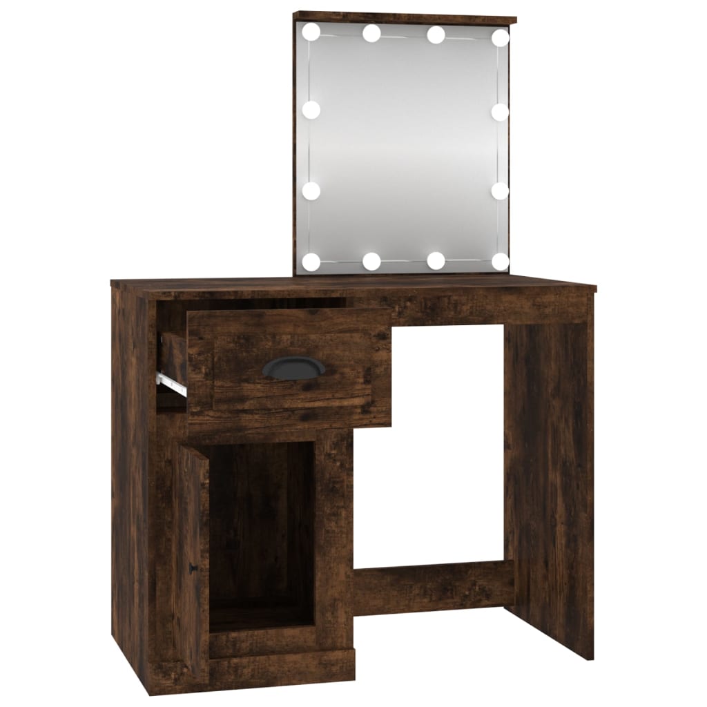 Kaptafel met LED 90x50x132,5 cm bewerkt hout gerookt eikenkleur is nu te koop bij PeponiXL, paradijselijk wonen!