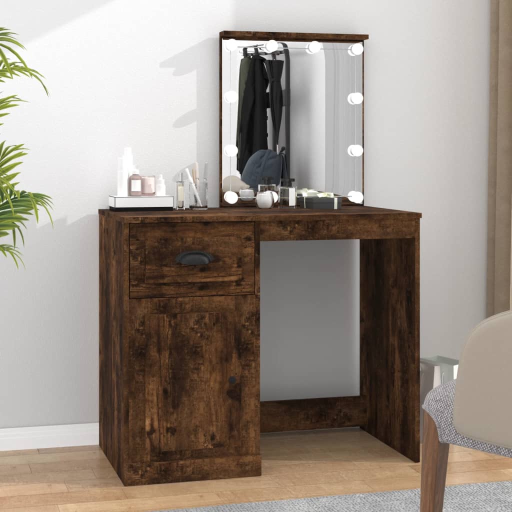 Kaptafel met LED 90x50x132,5 cm bewerkt hout gerookt eikenkleur is nu te koop bij PeponiXL, paradijselijk wonen!