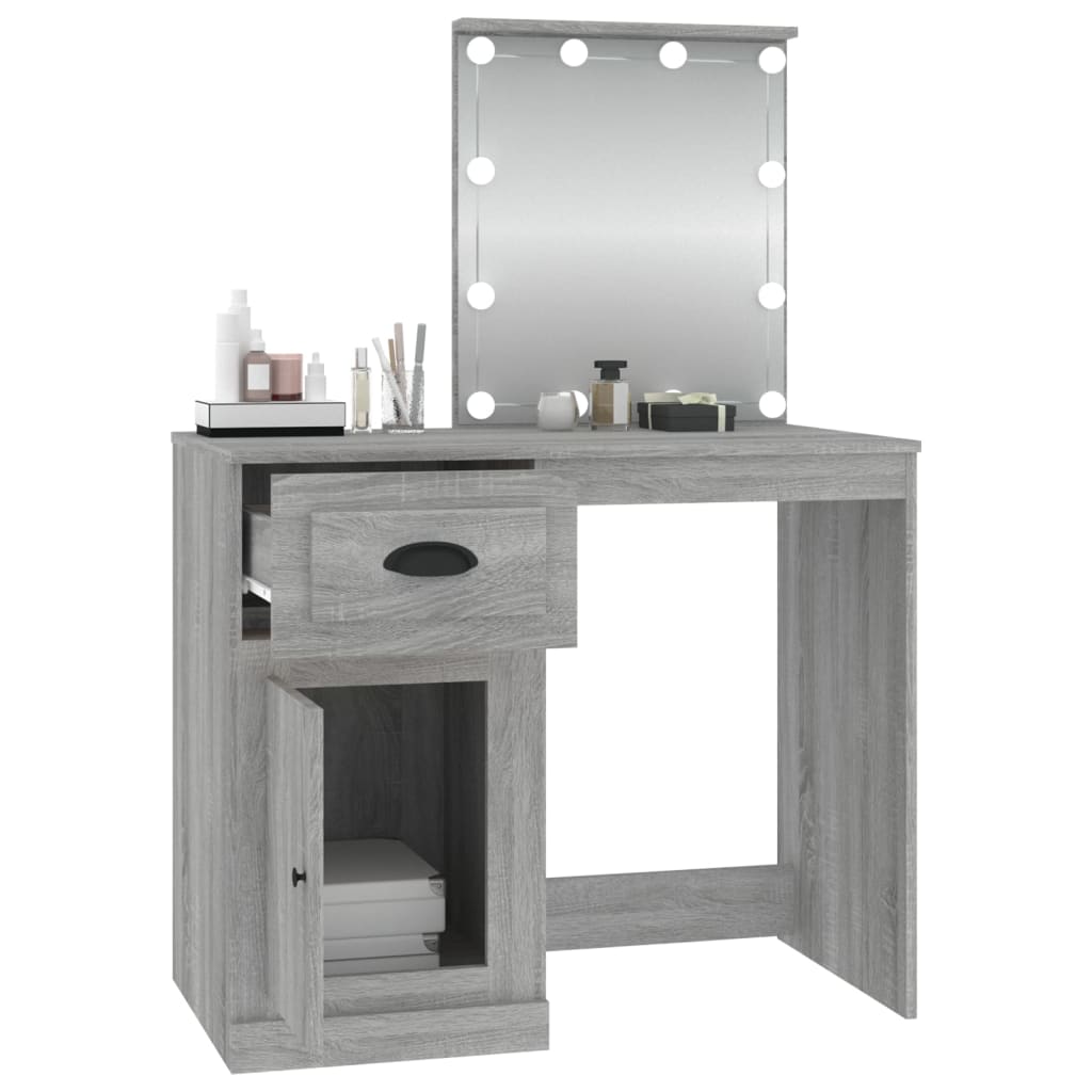 Kaptafel met LED 90x50x132,5 cm bewerkt hout grijs sonoma eiken is nu te koop bij PeponiXL, paradijselijk wonen!