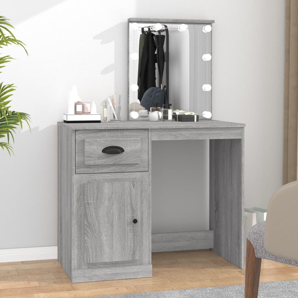 Kaptafel met LED 90x50x132,5 cm bewerkt hout grijs sonoma eiken is nu te koop bij PeponiXL, paradijselijk wonen!