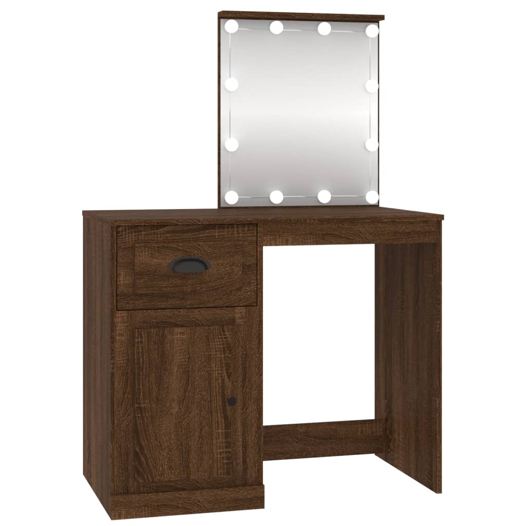 Kaptafel met LED 90x50x132,5 cm bewerkt hout bruin eikenkleur is nu te koop bij PeponiXL, paradijselijk wonen!