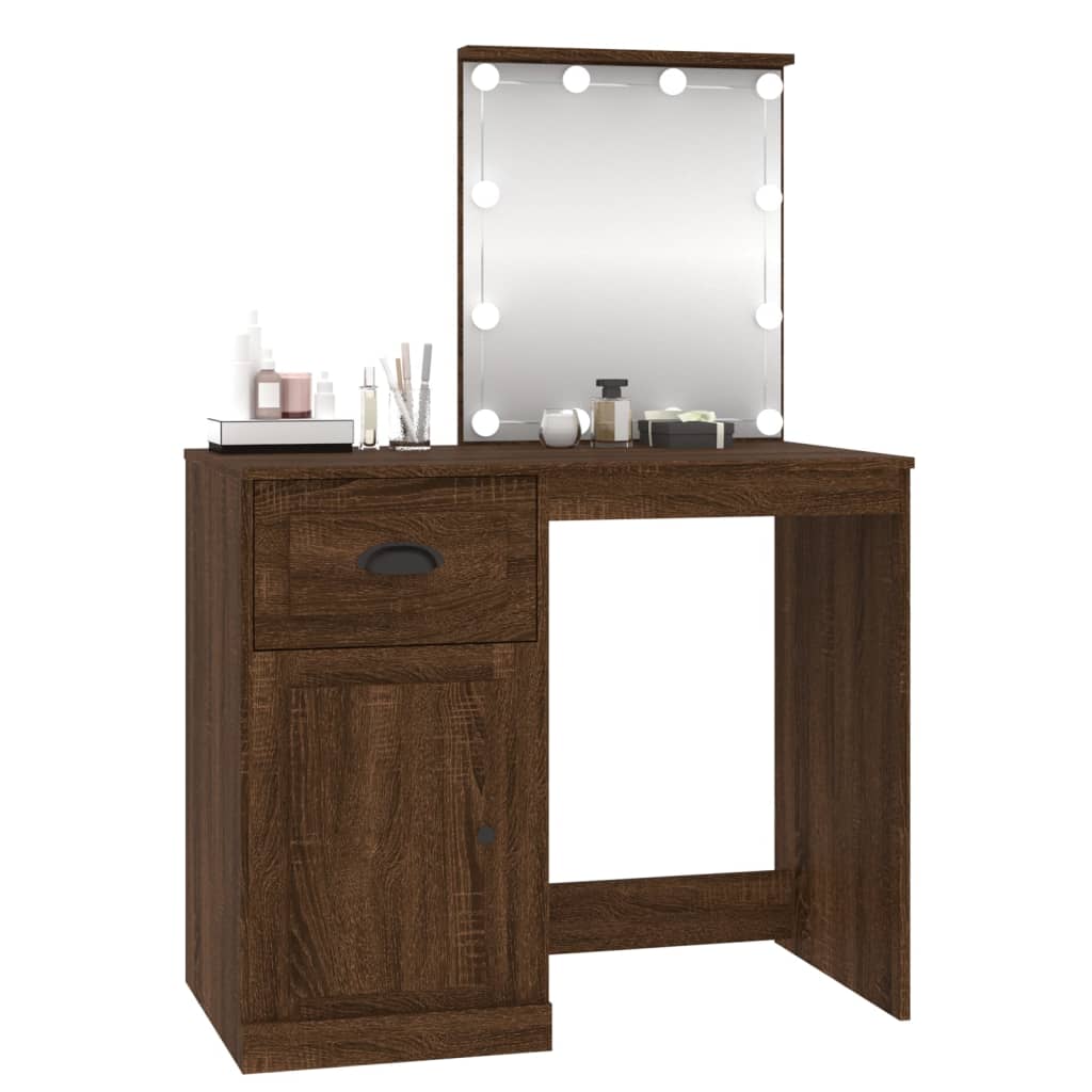 Kaptafel met LED 90x50x132,5 cm bewerkt hout bruin eikenkleur is nu te koop bij PeponiXL, paradijselijk wonen!