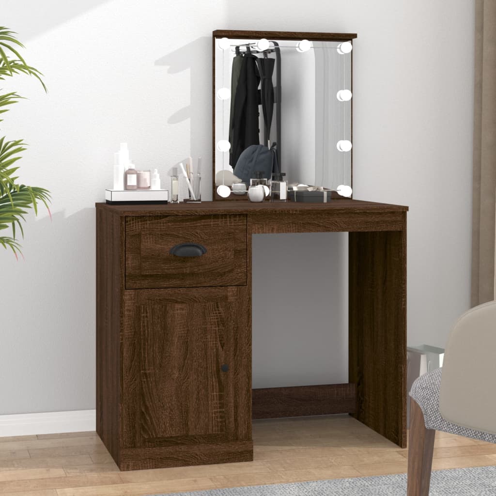 Kaptafel met LED 90x50x132,5 cm bewerkt hout bruin eikenkleur is nu te koop bij PeponiXL, paradijselijk wonen!