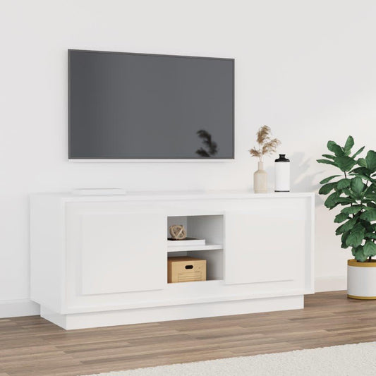 Tv-meubel 102x35x45 cm bewerkt hout hoogglans wit is nu te koop bij PeponiXL, paradijselijk wonen!