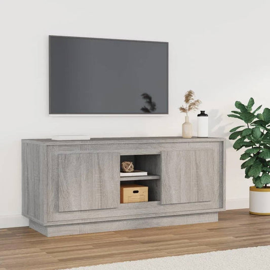 Tv-meubel 102x35x45 cm bewerkt hout grijs sonoma eikenkleurig is nu te koop bij PeponiXL, paradijselijk wonen!