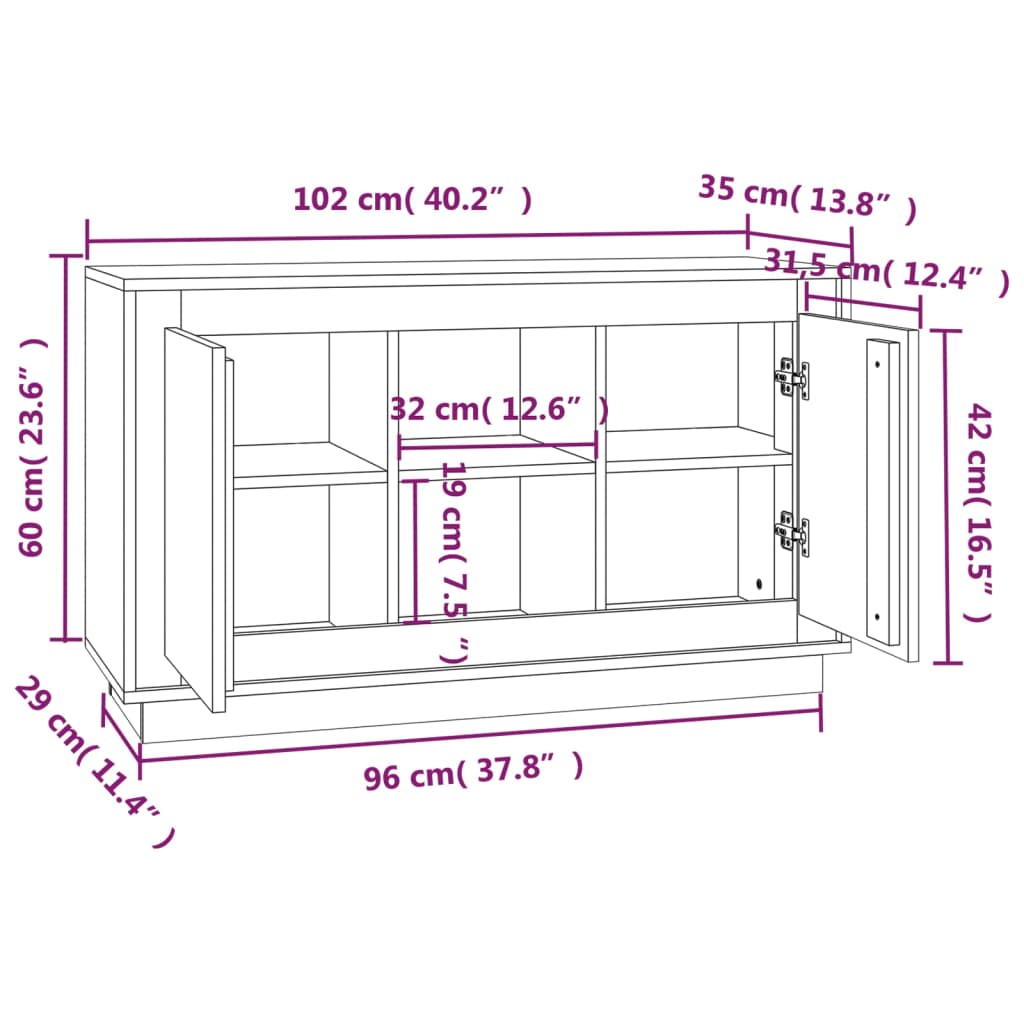 Dressoir 102x35x60 cm bewerkt hout wit is nu te koop bij PeponiXL, paradijselijk wonen!