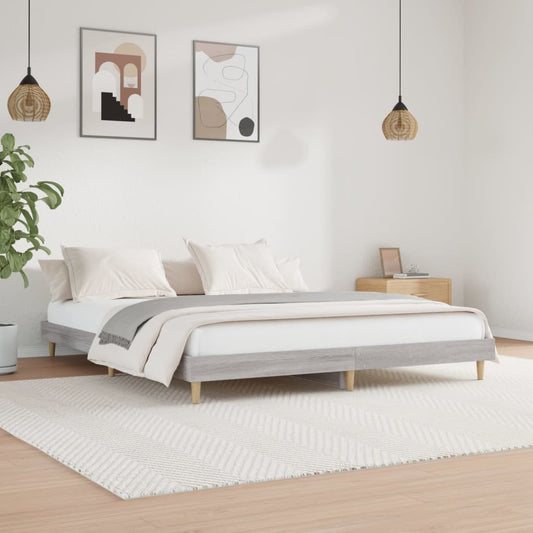 Bedframe bewerkt hout grijs sonoma eikenkleurig 200x200 cm is nu te koop bij PeponiXL, paradijselijk wonen!