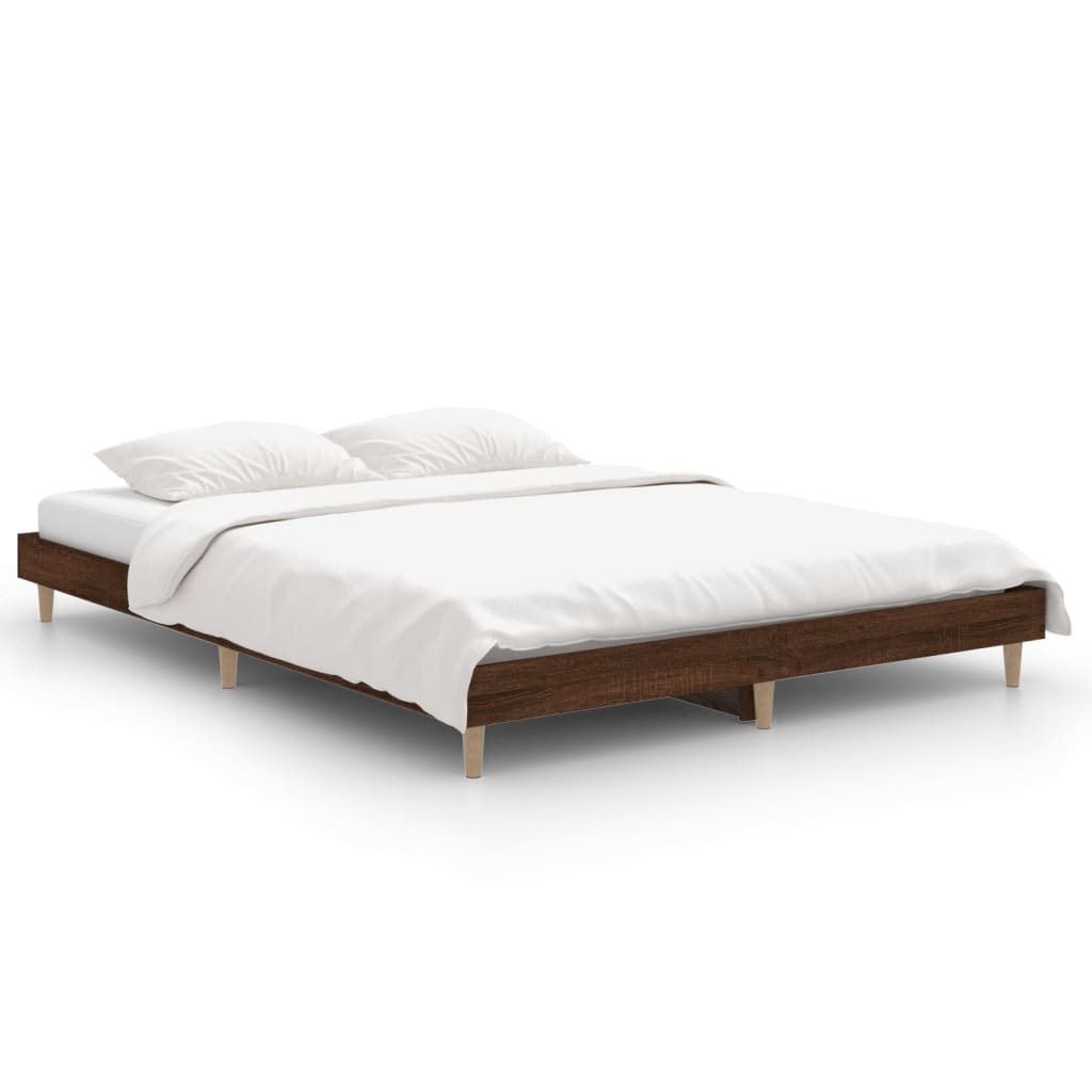 Bedframe bewerkt hout bruin eikenkleur 135x190 cm is nu te koop bij PeponiXL, paradijselijk wonen!
