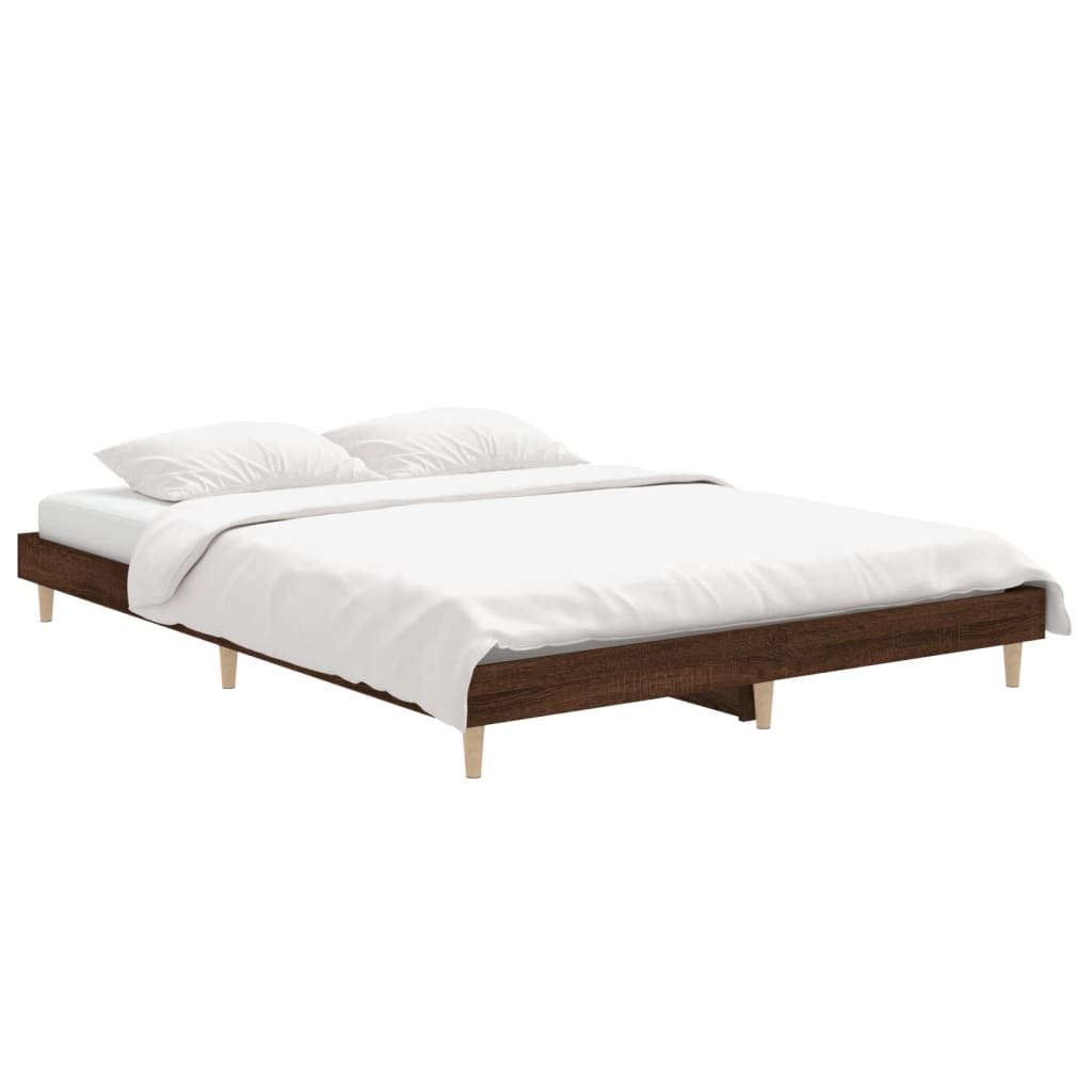 Bedframe bewerkt hout bruin eikenkleur 135x190 cm is nu te koop bij PeponiXL, paradijselijk wonen!