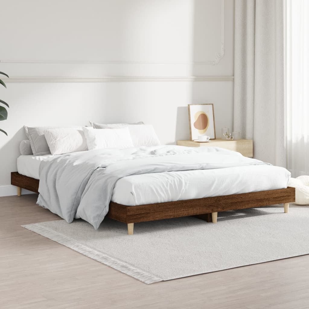 Bedframe bewerkt hout bruin eikenkleur 135x190 cm is nu te koop bij PeponiXL, paradijselijk wonen!