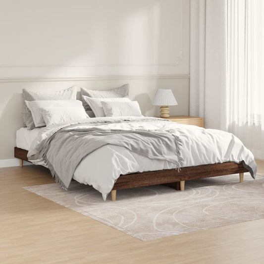 Bedframe bewerkt hout bruin eikenkleur 135x190 cm is nu te koop bij PeponiXL, paradijselijk wonen!