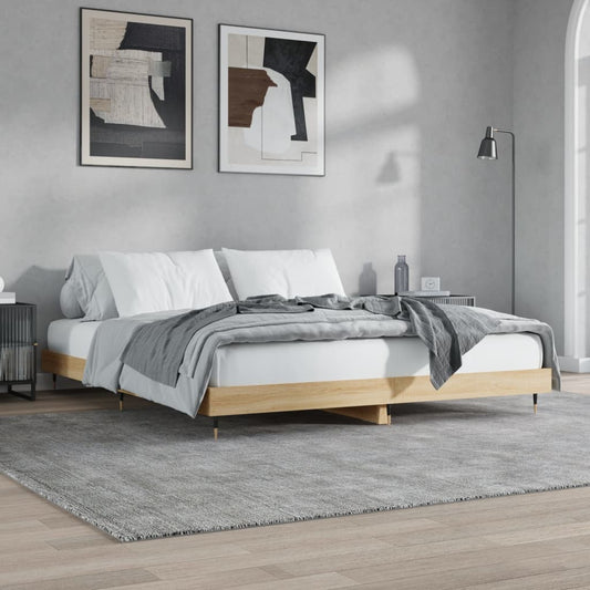 Bedframe zonder matras 200x200cm spaanplaat sonoma eikenkleurig is nu te koop bij PeponiXL, paradijselijk wonen!
