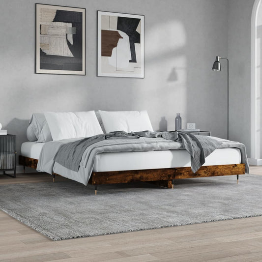 Bedframe zonder matras 200x200 cm spaanplaat gerookt eiken is nu te koop bij PeponiXL, paradijselijk wonen!